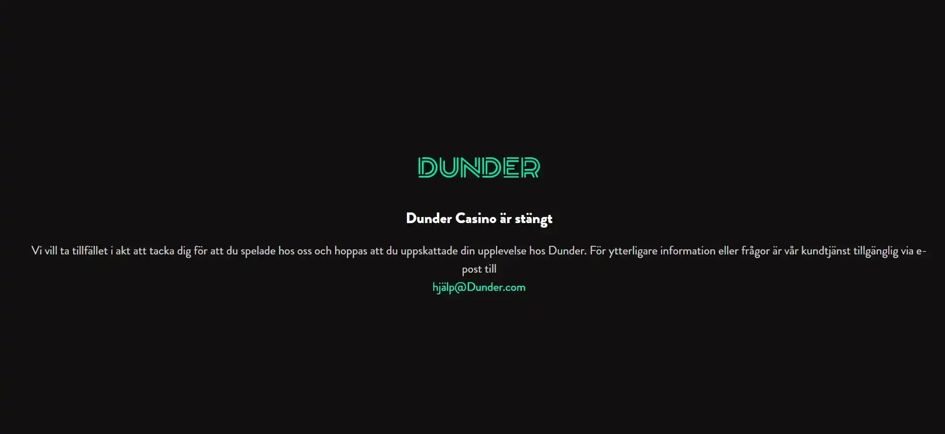 Dunders meddelande om stängd verksamhet visat i en webbläsare